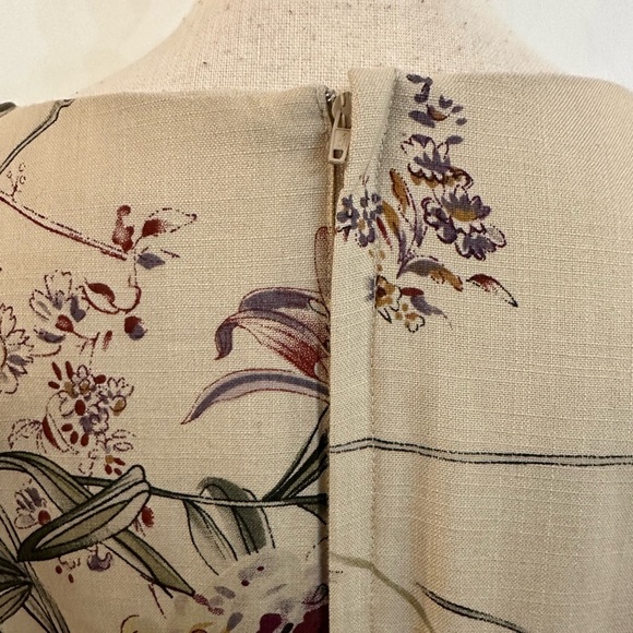 Vintage Premier Linen Cream Maxi Floral Dress Ladies Plus 2X shoulder pads - Picture 4 of 8